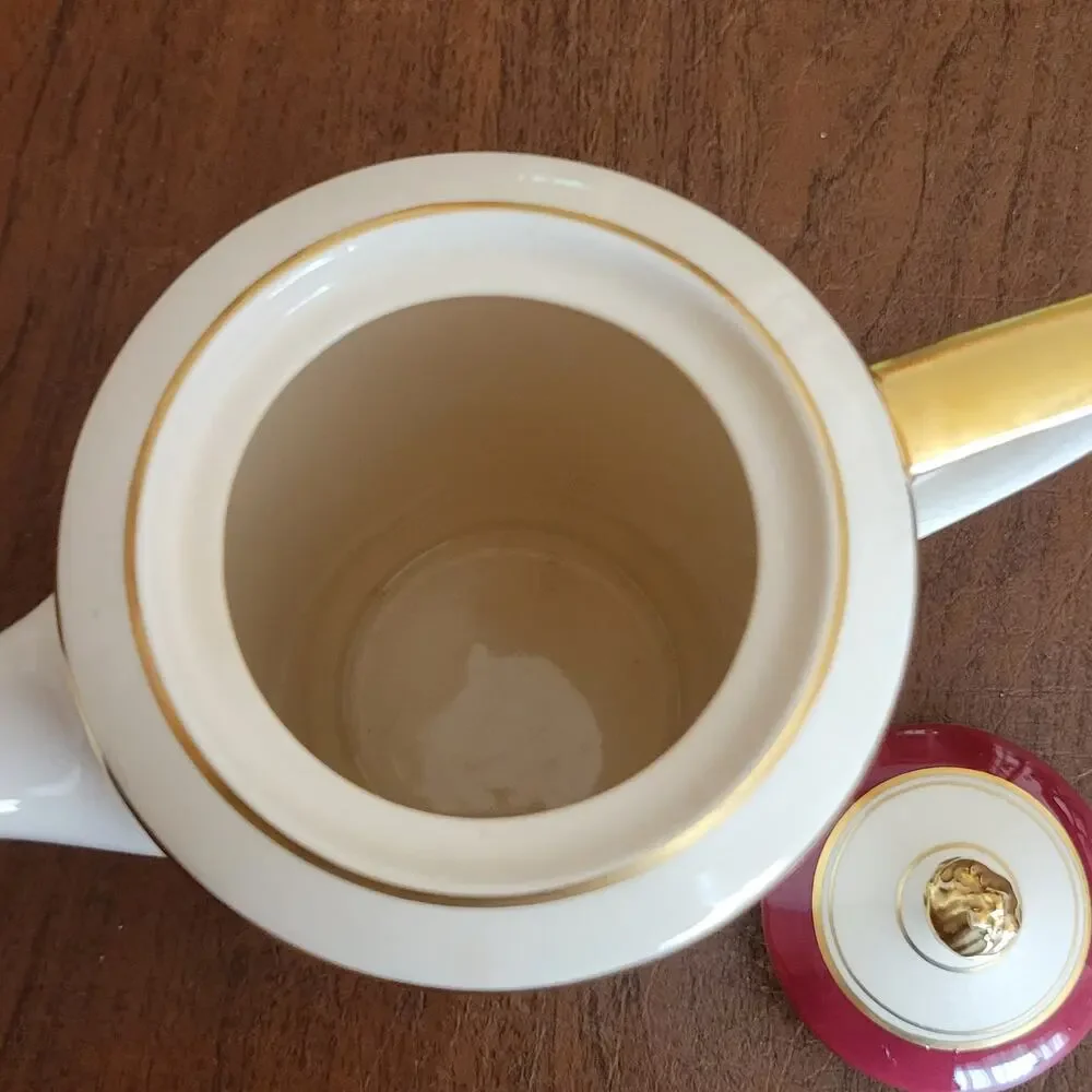 Vintage Fondeville Ambassador Ware Maroon Ivory  Coffee pot with lid England